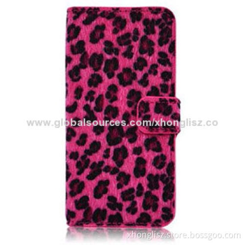 Luxury Wallet Leopard Leather Fip Case Cover for iPhone 5/5S, OEM and ODM Orders Welcomed